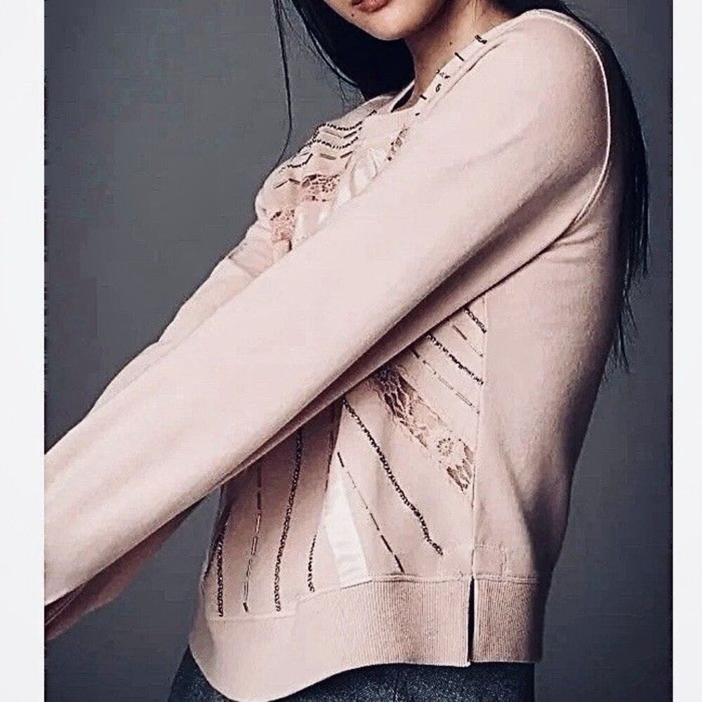 Anthropologie Embellished Pink Bow Beaded Sweatshirt NWT - Picture 3 of 16